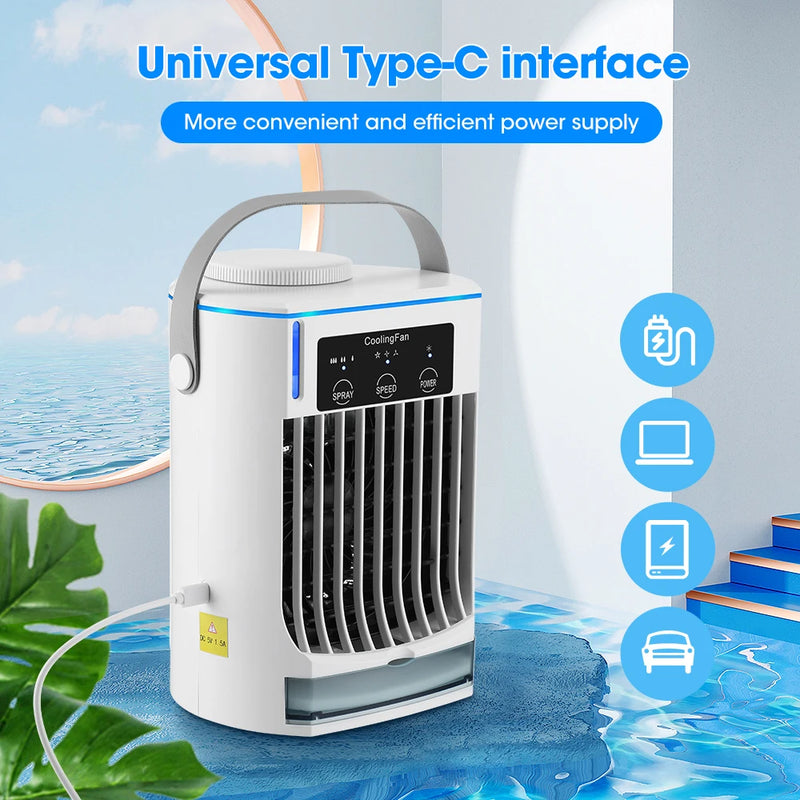 Air Cooler Fan Portable Mini Personal Humidifier Purifier Desktop Cooling Fan Mist Air Conditioner For Summer Office Home USB