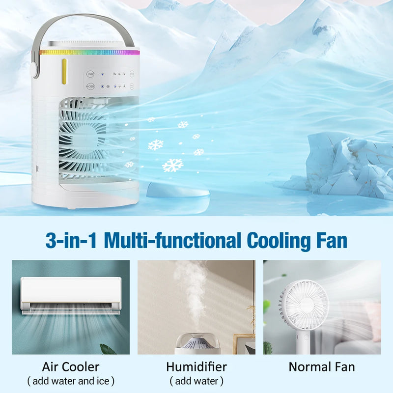 Cooling Fan with Spray Mini Portable Timeable Air Conditioner Household Desktop 600ml Water Air Cooler USB Power Supply