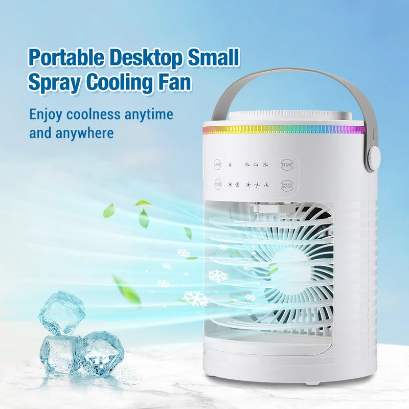 Cooling Fan with Spray Mini Portable Timeable Air Conditioner Household Desktop 600ml Water Air Cooler USB Power Supply