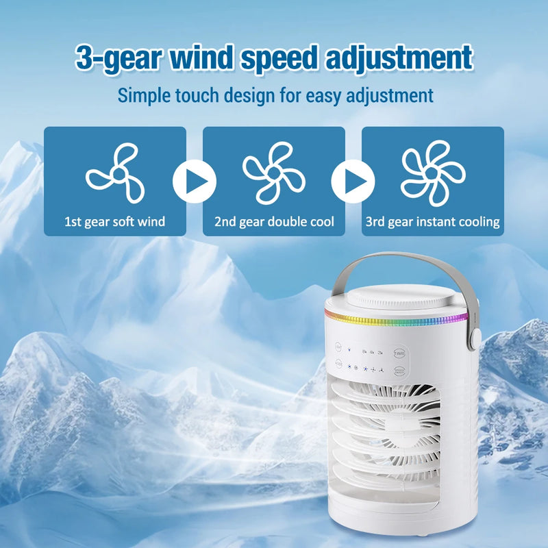 Cooling Fan with Spray Mini Portable Timeable Air Conditioner Household Desktop 600ml Water Air Cooler USB Power Supply