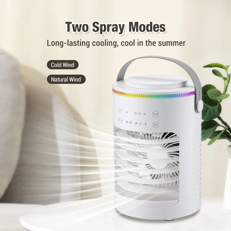 Cooling Fan with Spray Mini Portable Timeable Air Conditioner Household Desktop 600ml Water Air Cooler USB Power Supply