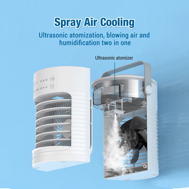 Cooling Fan with Spray Mini Portable Timeable Air Conditioner Household Desktop 600ml Water Air Cooler USB Power Supply