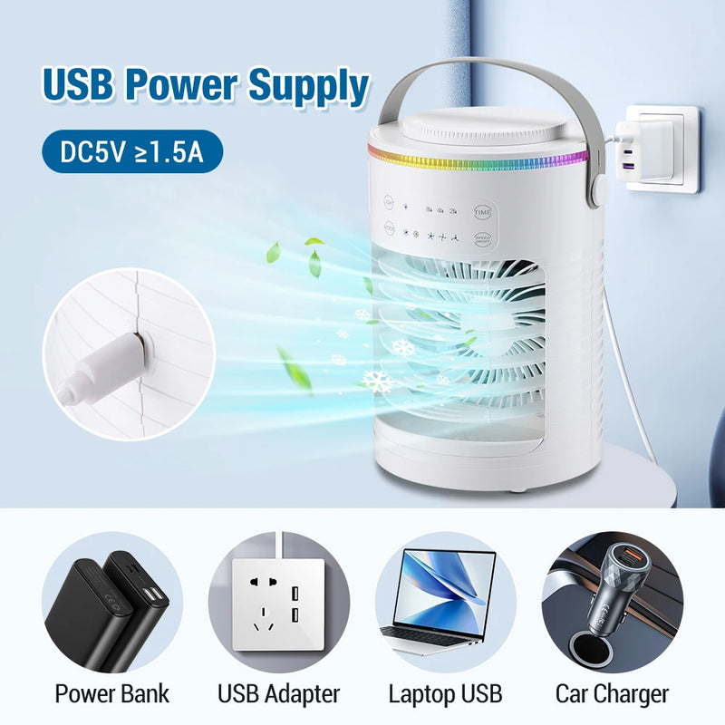 Cooling Fan with Spray Mini Portable Timeable Air Conditioner Household Desktop 600ml Water Air Cooler USB Power Supply