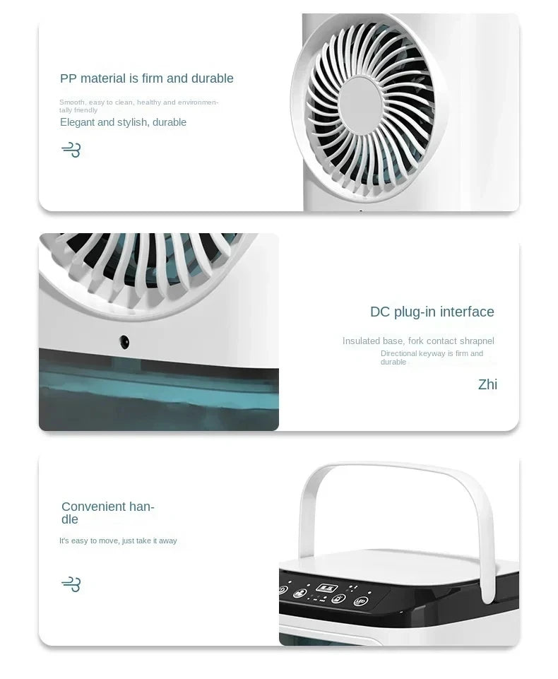 Air Conditioner Portable Fan Desktop Dual Spray Ultrasonic Atomization 3-Speed Mute Air Cooler Night Light Electric Fan for Home